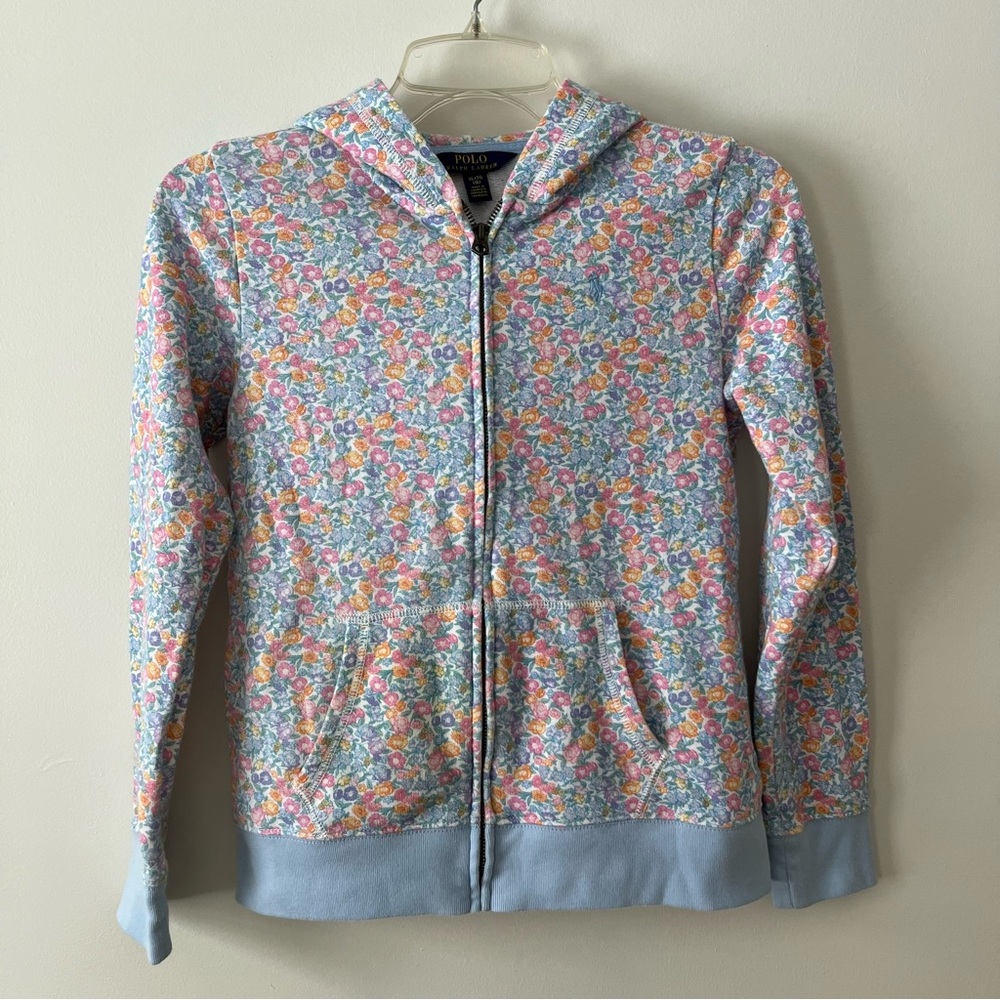 Girls POLO Ralph Lauren Full Zip Hoodie Sweatshirt XL Floral Pastel Spring